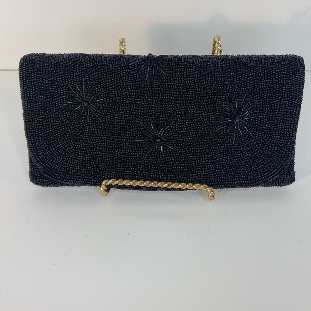 Ming Arts Made In Hong Kong Black Fully Beaded Formal Evening Clutch Handbag